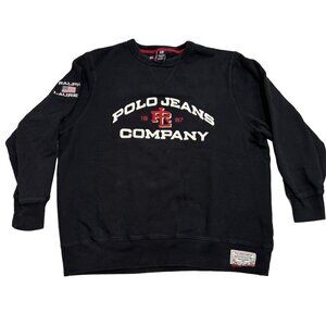 Vintage Ralph Lauren Polo Jeans Co. USA Flag Logo Black Crewneck Sweatshirt XL